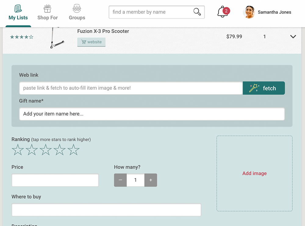 How to fetch item details from a web link on Giftster